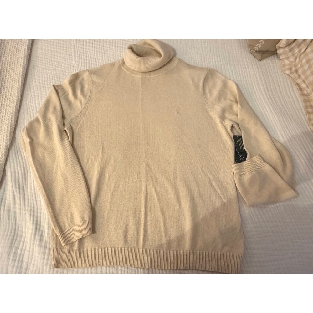 Lauren Ralph Lauren Cream Silk Cashmere Turtleneck Sweater NWT LRL Logo L - Picture 3 of 9